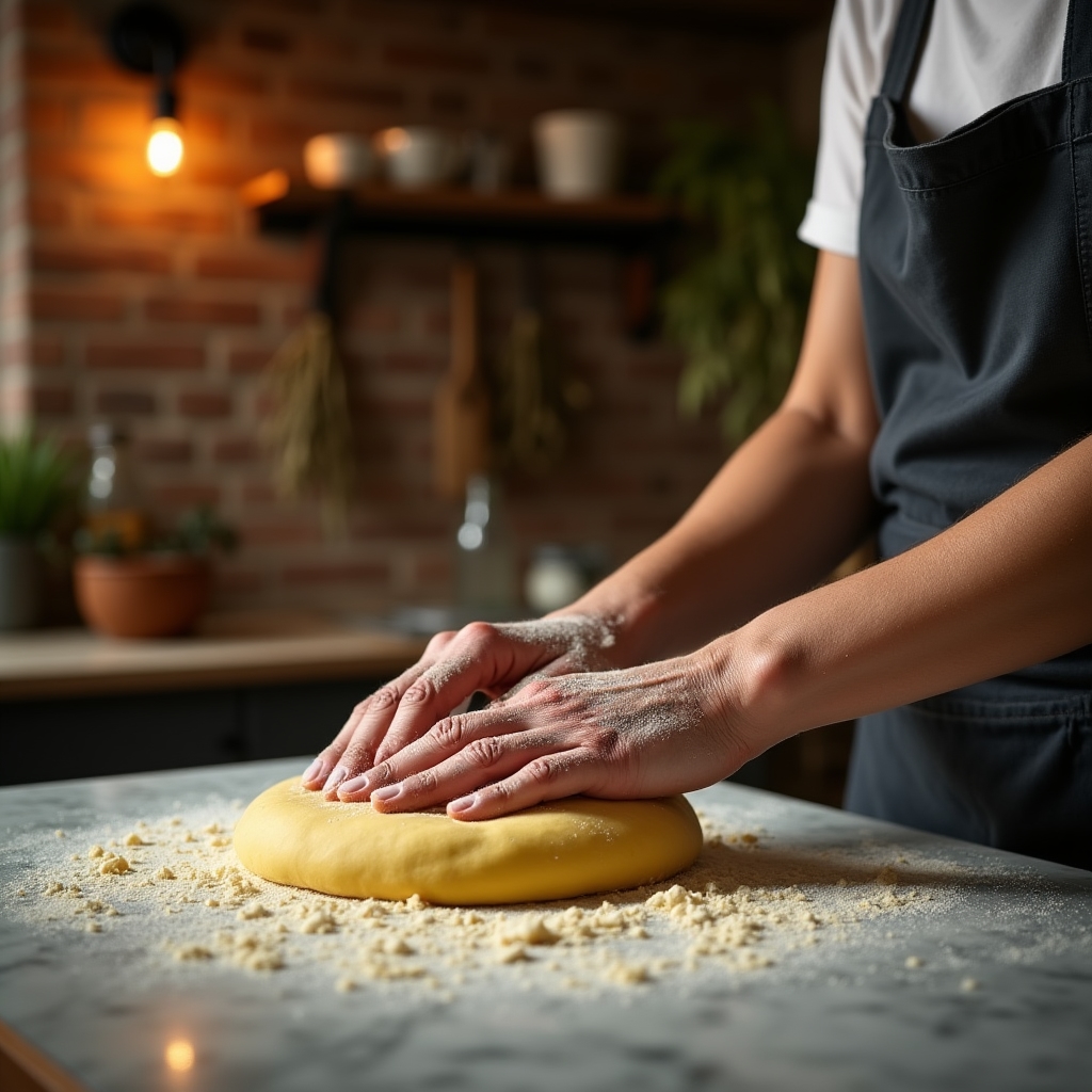 Chef che impasta pasta fresca a mano