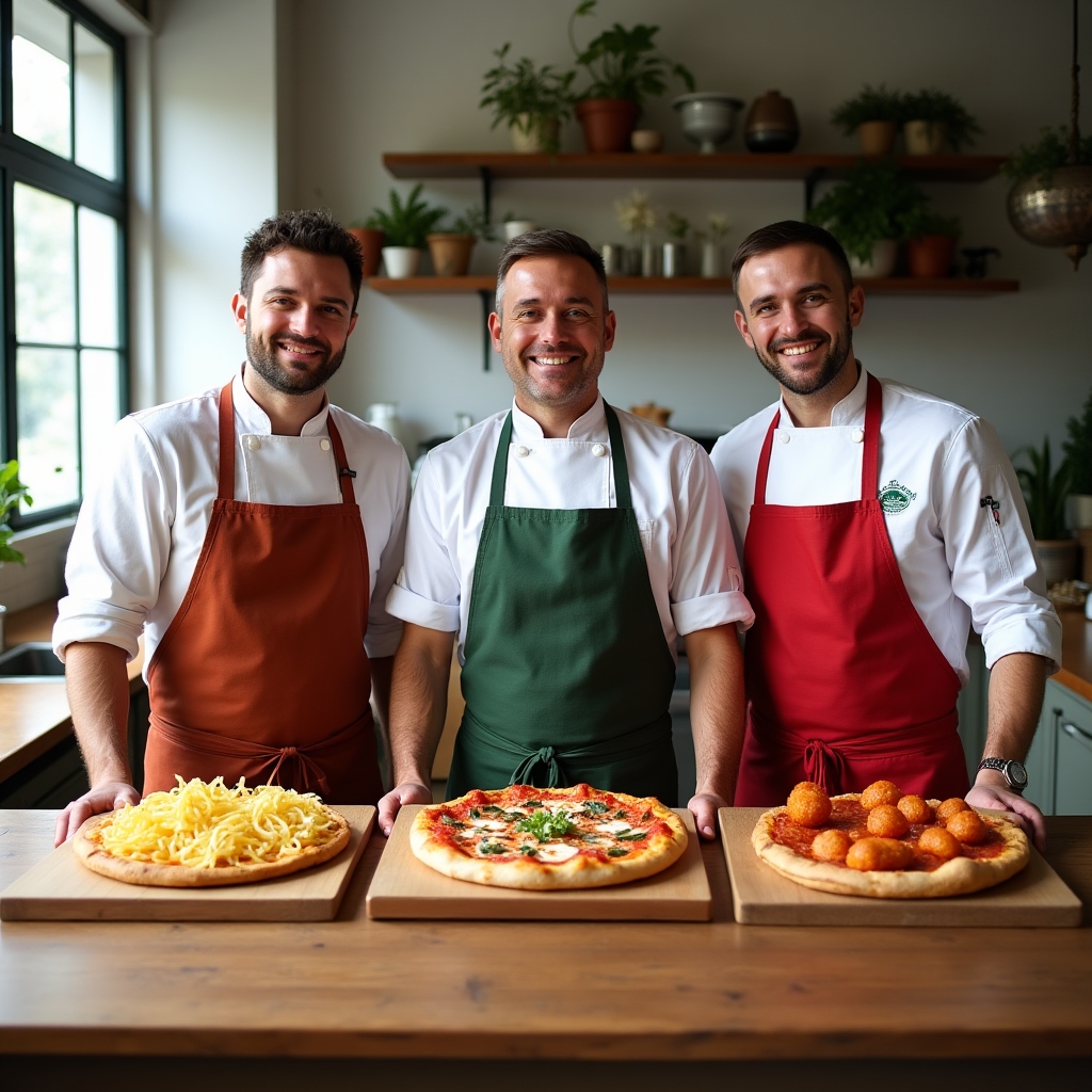 Tre chef di diverse regioni italiane con i loro piatti tipici preparati durante il corso intensivo